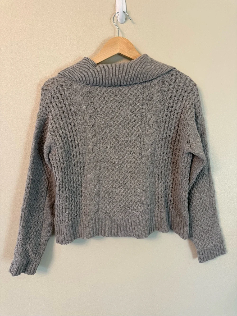 Jason Wu Chunky Cable Knit Fisherman Crop Collared Gray Wool M